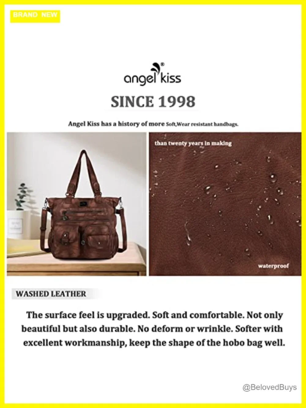 Washed PU Leather Hobo Bag Soft Satchel Shoulder Crossbody Tote